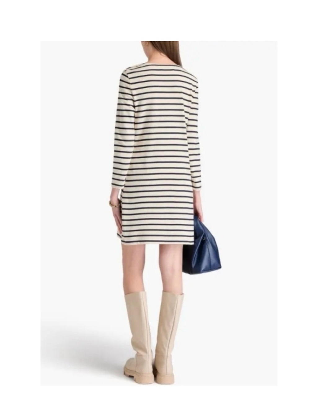 Veronica Beard 'Ruta' mini-dress Striped Button-Shoulder Tunic Marine Navy/Cream - Picture 8 of 12